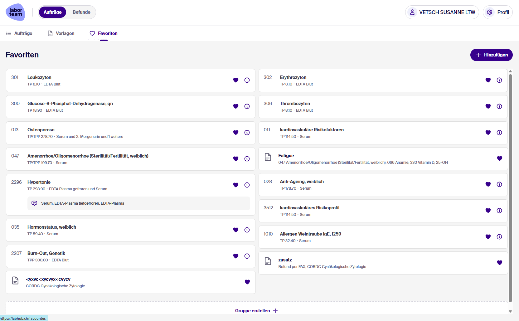 Favoriten und Vorlagen